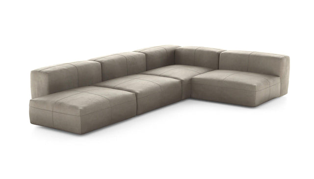 Preset four module corner sofa - leather - beige - 220cm x 346cm