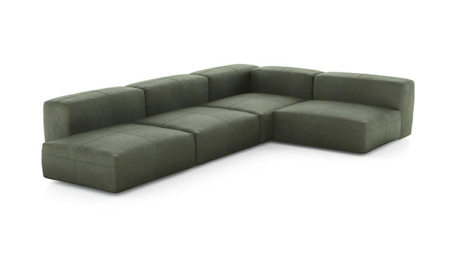 Preset four module corner sofa - leather - olive - 220cm x 346cm