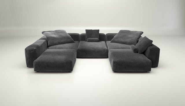vetsak | Sofa Set 06 - cord velour - dark grey | Modular Sofa | 6.5 Seater | Big Sofa | U-Shape | Corner Sofa