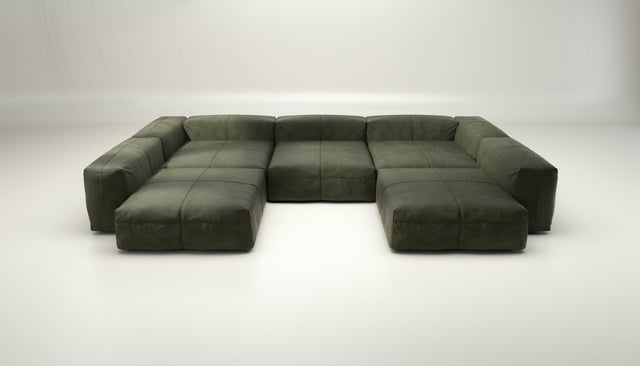 vetsak | Sofa Set 06 - leather - olive | Modulaire Sofa | 6.5 Zits | Big Sofa | U Sofa | Hoeksofa