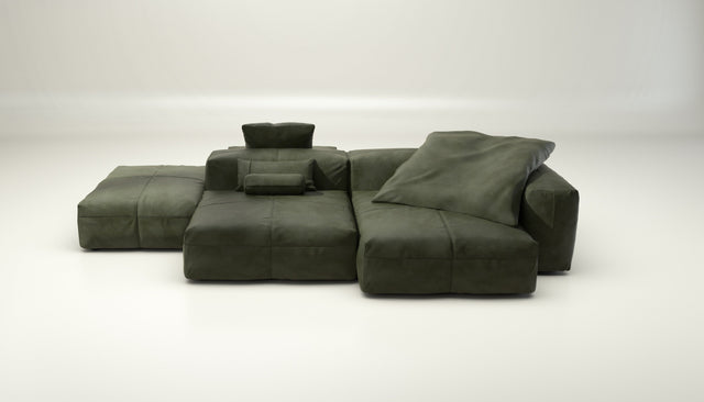 vetsak | Sofa Set 09 - The Island - leather - olive | Modulaire Sofa | 7 Zits | Sofa Island