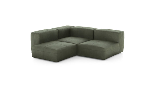 Preset three module corner sofa - leather - olive - 199cm x 199cm