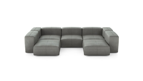 Preset u-shape sofa - leather - light grey - 314cm x 220cm