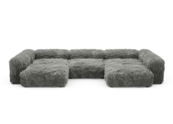 Preset u-shape sofa - flokati - grey - 377cm x 241cm