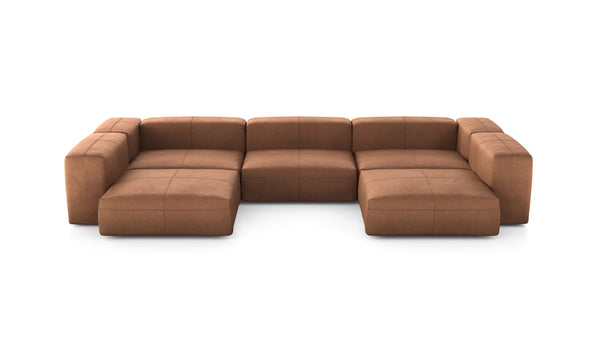 Preset u-shape sofa - leather - brown - 377cm x 241cm