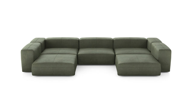 Preset u-shape sofa - leather - olive - 377cm x 241cm